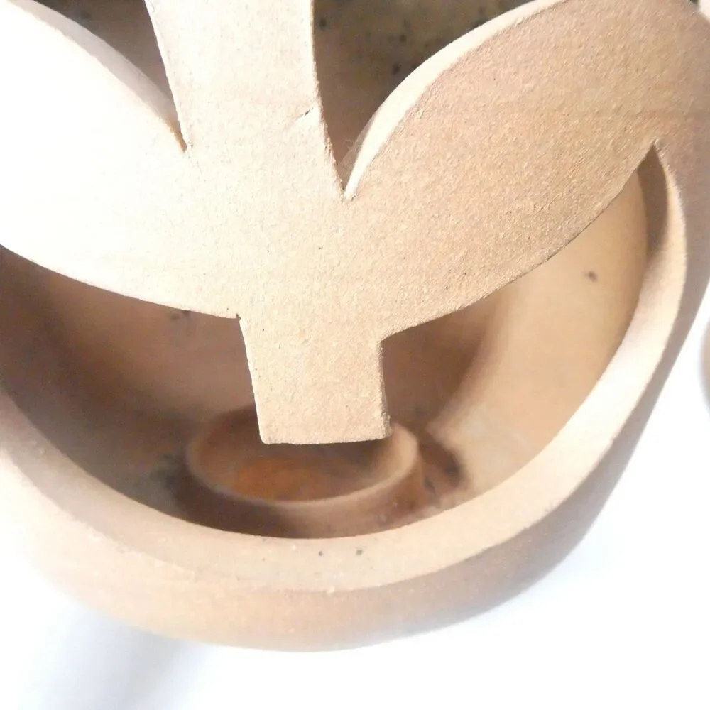 Terra Cotta Pumpkin Jack O Lantern Candle Holder Signed Clay Pottery Handmade